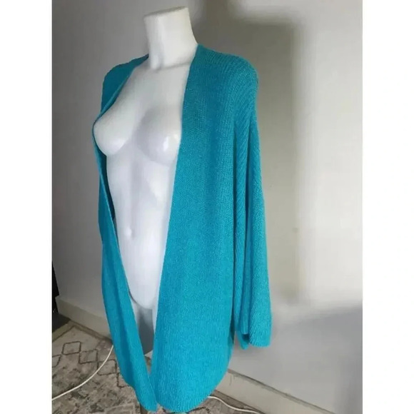 Women's Chicos Blue Oversized Batwing Sleeve Open Front Cardigan Sweater XXL 129 - Picture 2 of 9
